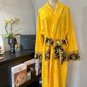 Versace Baroque Print Yellow Bathrobe